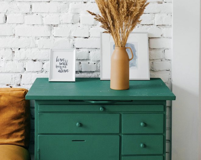 Green table with plants